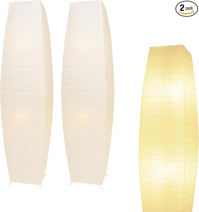 Paper Floor Lamp, Japanese Lamp with Rice Paper Lantern Shade, Minimalist Style Corner Floor Lamp for Bedroom, Office, Living Room with No Bulbs (2 Pack)