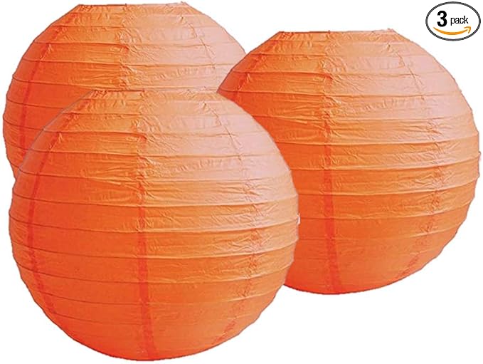 Pack Of 3 Round Paper Lanterns Lamp Wedding Birthday Party Decoration (Orange, 6"/15CM)