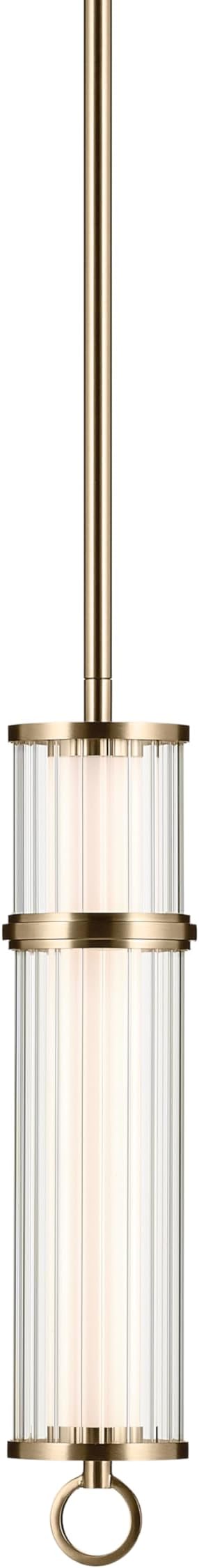 Kichler Riven LED 1-Light Pendant with Clear Fluted Glass in Champagne Bronze, Sloped Ceiling Compatible, for Kitchen or Dining Room (15.5" x 5"), 52755CPZLED