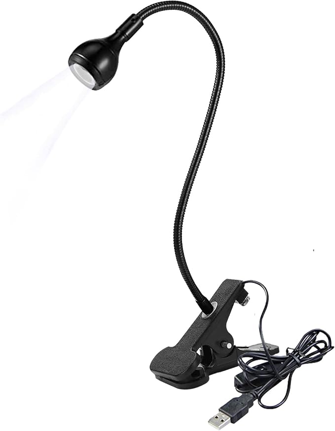 LED Desk Lamp Clip On Light,360°Flexible Gooseneck and Clamp Reading Light | Portable USB Powered Task Light With Clamp ,Night Light Clip on for Desk, Bed Headboard and Computers Black