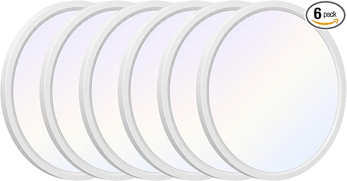6-Pack Flush Mount 12Inch Ceiling Light Fixtures 24W Ultra-Thin 0.7" | 5CCT 2700K-3500K-4000K-5000K-6500K, Edge-Lit LED Round Flat Panel Light for Living Room Bedroom Bathroom Hallway, White