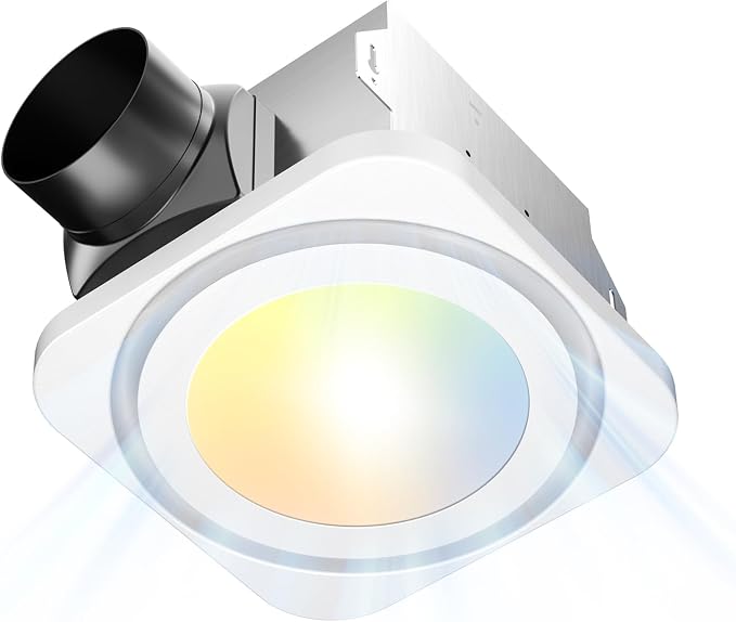 Amico Bathroom Exhaust Fan with Light, 80 CFM, 1.0 Sones, 1400LM, 3CCT | Ceiling Opening 7.6'' x 7.3'', Easy Install & Very Quiet, Ceiling Mount Shower Bathroom Fan with light, FCC Certified