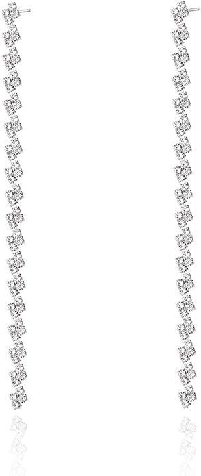 Luxval Rhinestone Earrings Dangling for Women Sparkly Silver Dangle Earrings Girls Long Chandelier Earrings Tassel Lightweight Ear Studs Cubic Zirconia Crystal Statement