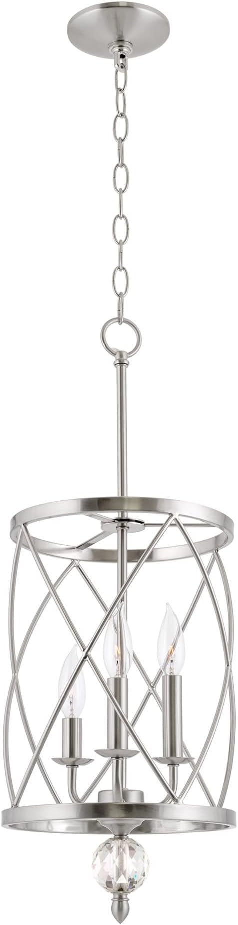 Kira Home Eleanor 26.5" 3-Light Modern Foyer Light Pendant Chandelier, Cylinder Metal Shade, Adjustable Height, Brushed Nickel Finish