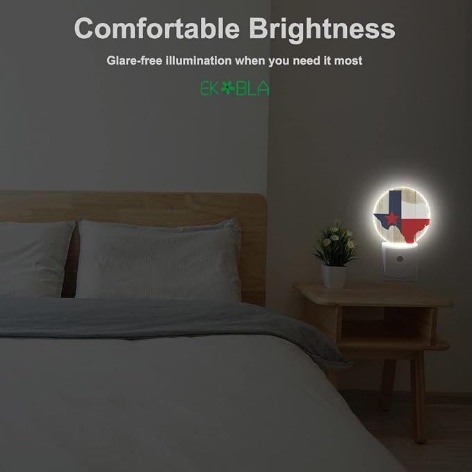 EKOBLA Texas Flag Night Light, Texas State Rustic Night Lights Plug Into Wall with Dusk to Dawn Sensor, 0.5W
