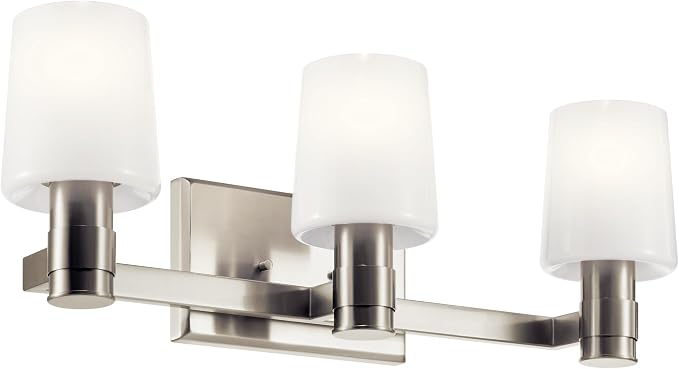 Kichler Adani 3-Light Bathroom Vanity Light, Brushed Nickel | Modern vanity light with opal glass for bathrooms and powder rooms (24" x 8.25"), 55176NI