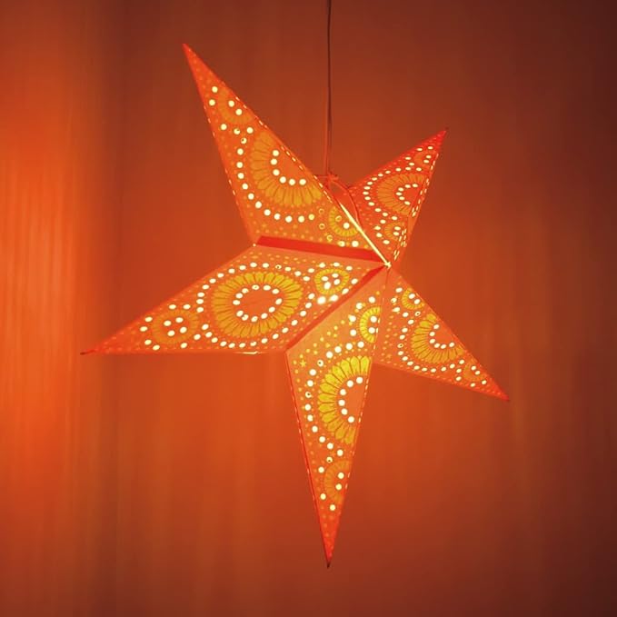Sunflower Red Paper Star Lantern with 12 Foot Power Cord Included