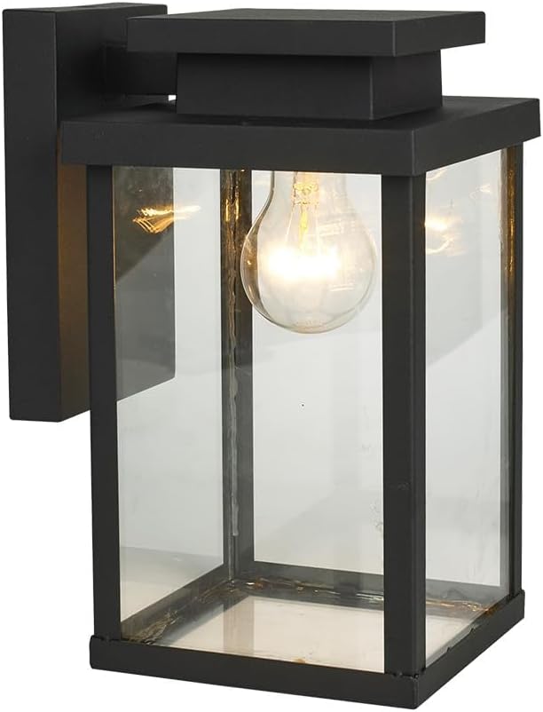 11" Die-Cast Aluminum & Clear Glass Outdoor Wall Lantern for Front Door, Patio and Porch Light E26 Base 60W Compatible Sconce, IP65 Waterproof Wet Location Rated, ETL, UL, CSA Qualified, Black