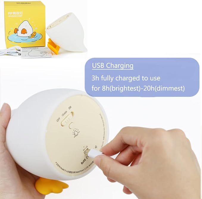 PP Duck Night Light, Adjustable Night Lamp USB Rechargeable, Touch Control Auto-Off Bedside Sleep Lamp with Lovely Feet Phone Holder, Cute Birthday Gifts for Girls, Boys, Teens, Friends