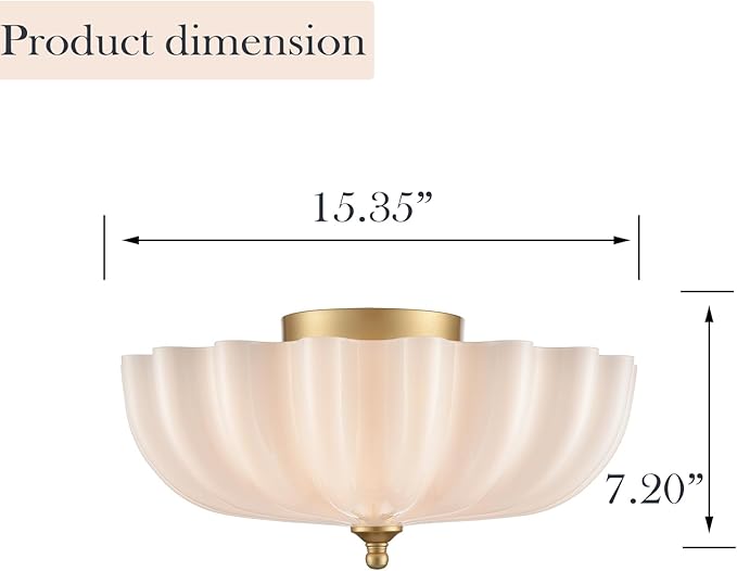 Modern Gold Ceiling Light Fixture with Milky Glass Shade | Brass Bedroom Flush Mount Ceiling Light for Entryway Bathroom Living Room Flower Scalloped Shade