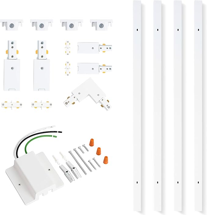 VANoopee 13FT H Track Lighting Rails White, H Type Track Lighting Kit with Floating Canopy Connector, End Caps, Live End Feeds, I T & L Connectors, Compatible with Single Circuit H Style Track System