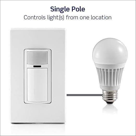 Leviton Motion Sensor Light Switch, Motion Activated, Auto-On/Auto-Off or Manual-On, 2A, No Neutral Wire Required, Single Pole, DOS02-1LT, Light Almond