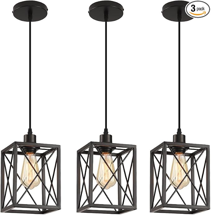 Black Pendant Lighting Modern Pendant Light, Adjustable Pendant Light Fixture,Pendant Lights Kitchen IslandLight (3 Pack Square Pendant Light)