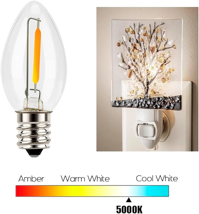 Emotionlite Night Light Bulbs, C7 Candelabra LED Light Bulbs, E12 Chandelier Base, 4W 5W 6W 7W Incandescent Equivalent, Neutral White, 5000K, Clear, 4 Pack