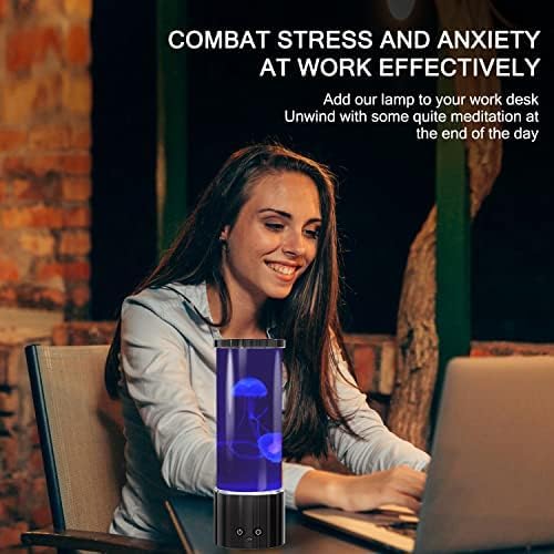 FBSPORT Jellyfish Lamp, Jellyfish Night Aquarium Tank Night Light 17 Color Changing with Remote Control for Kids Adults Home Office Decor Table Lamp Gifts for Christmas(Black, 8.6 inch)