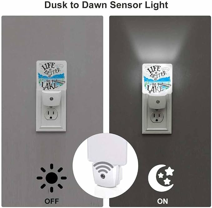 Lakeside Life is Better Night Light A Sketch of A Lakeside Cottage in A Rural Resort Plug into Wall with Dusk to Dawn Light Sensors 0.5W Warm Nightlights for Bedroom Bathroom Hallway
