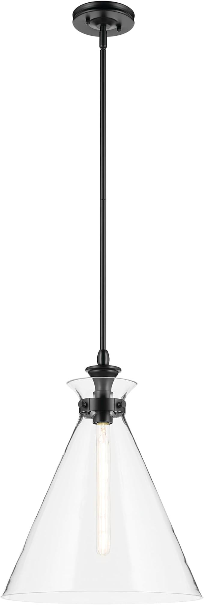 Kichler Laria 1-Light Pendant, Updated Traditional Light, Sloped Ceiling Compatible, for Kitchen with Clear Glass in Black (19.75" x 16"), 52775BKCLR