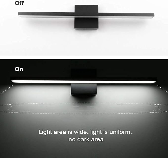 Ralbay 24in Dimmable Black Vanity Light with Remote Control Color Temperature Adjustable 20W Modern LED Bathroom Lighting Fixture