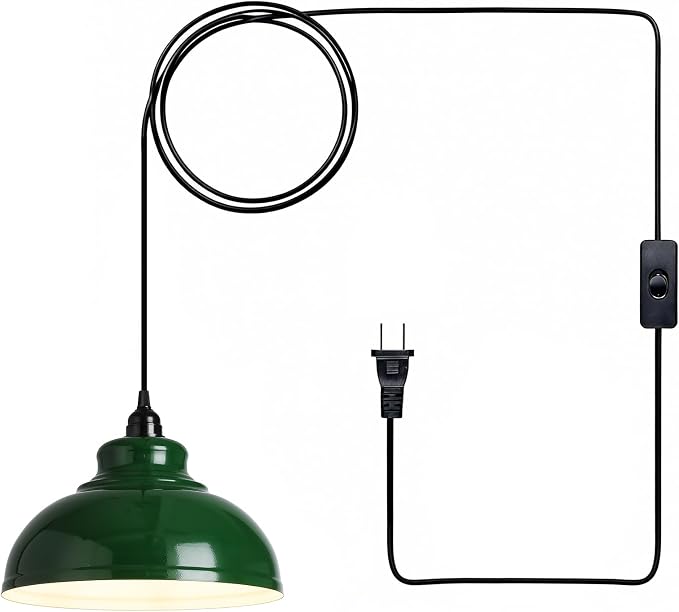 XZHGCEE Plug in Pendant Light: Green Hanging Lamp Plug in, 14.7ft Swag Lamp Cord with On/Off Switch for Kitchen Island/Dining Room/Bedroom/Living Room Hanging Light, No Bulb