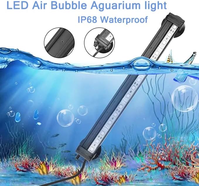LED Aquarium Lights for Fish Tank,Submersible Fish Tank Light with Air Bubbler Hole Bubble Wall RGB Color Changing Brightness Adjustable Waterproof Remote Control Bubble Tube Light,3W 9inch