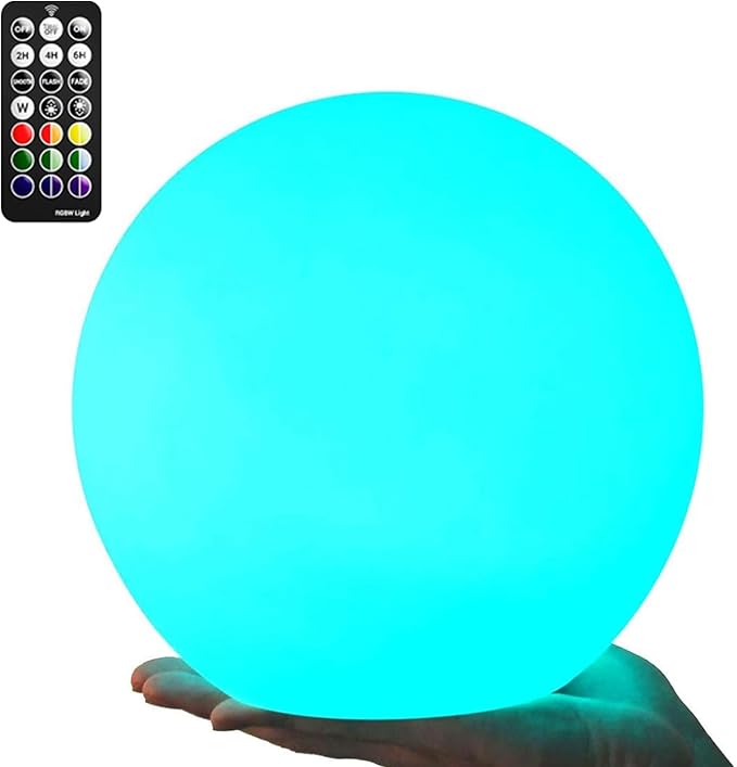 LOFTEK 8-inch LED Night Light Ball, Rechargeable Globe Light Table Lamp | IP65 Floating Pool Light, 16 RGB Colors, Auto Timer, Folding Handle, Dual Control, Dimmable Mood Light for Nursery or Decor