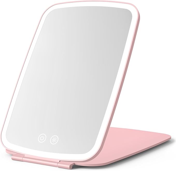 10" x 7" Large Travel Mirror with Lights, Rechargeable Portable Lighted Makeup Mirror, 3 Lighting Modes, 2000mAh Battery & Magnetic Closure (Pink)