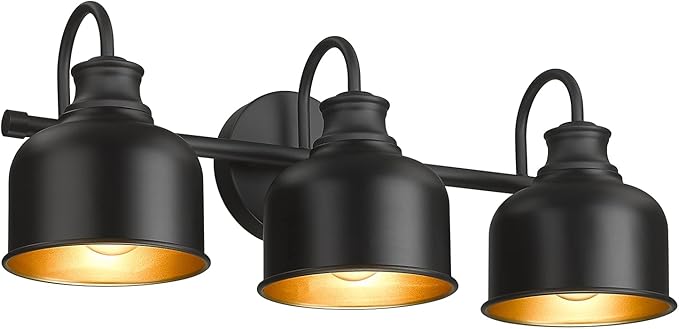 Bathroom 3-Light Vanity Fixture Farmhouse Wall Sconce Barn Lights with Matte Black Metal Shade Exterior Wall Lighting Fixture Industrial Wall Lights for Bedroom,Kitchen, Living Room,Hallway