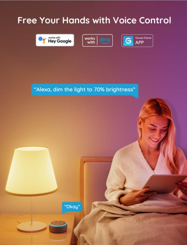Govee A19 LED Light Bulb, WiFi Bluetooth Smart Light Bulbs, Multi-Color & Warm to Cool White Lighting, 800LM, 2700K-6500K, E26 Base for Bedroom Living Room