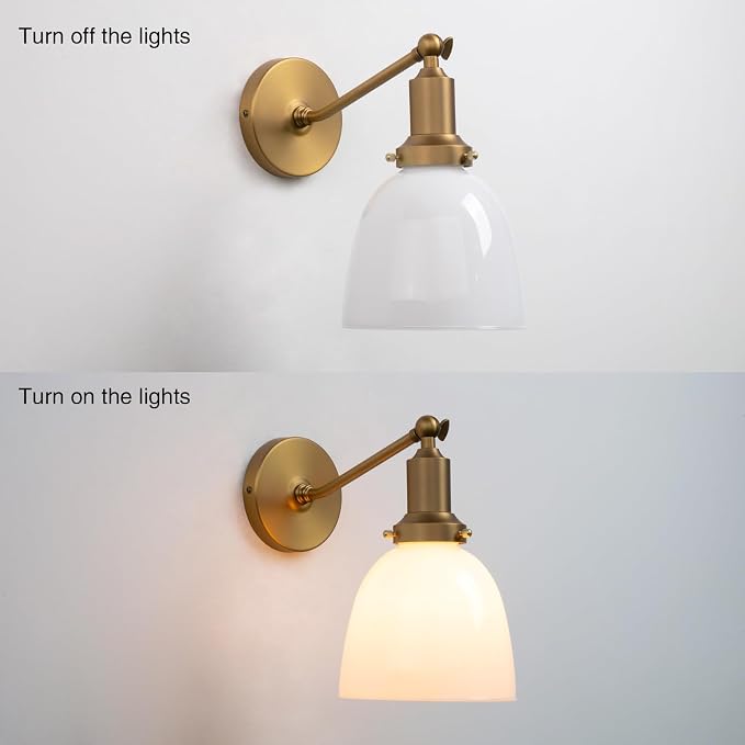 Industrial Vintage Slope Pole Wall Mount Single Sconce with 6.7" Oval Dome Milk White Glass Shade Wall Sconce Light Lamp Fixture