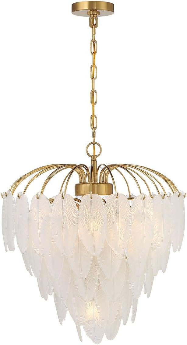 Savoy House 1-3508-6-322 Boa Breegan Jane Designed Mid-Century Bohemian Clear Frosted Glass Feather Chandelier, 6-Light 360 Total Watts, 24" H x 22" W, Warm Brass