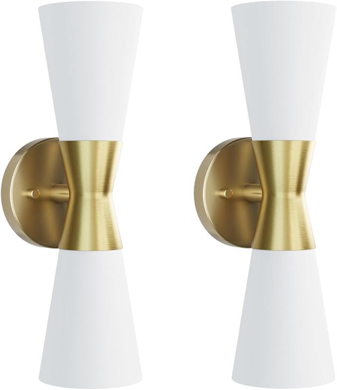 Wall Sconces Set of 2 for Bathroom, Modern Indoor Vanity Light Fixtures 15", Up Down Lighting, Wall Mount Lamp for Living Room Bedroom Hallway Stairway Fireplace Mirror E26 Base 2PC White&Gold