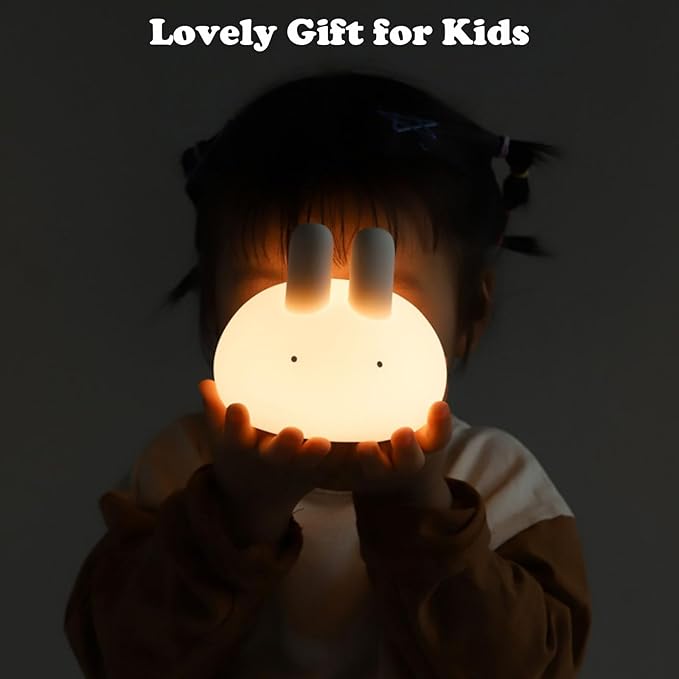 Minimalist Bunny Night Light for Kids, Cute Rabbit Dimmable Nightlight, Tap Control Silicone Bedside Lamp with 15/30min Timer, LED Rechargeable Animal Lamp for Toddler Boys Girls Nursery Decor (Bunny)