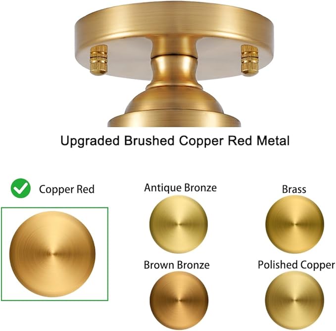 Small Semi Flush Mount Ceiling Light Fixture, Vintage Gold Close to Ceiling Lighting with Hammered Glass Shade for Hallway, Kitchen, Entryway (Retro Design, Easy Install)