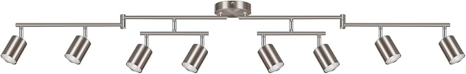 AUQUEE 8 Light Track Lighting Fixtures Ceiling, Brushed Nickel Kichen Track Lighting Fixtures, Rotatable Light Heads, Adjustable Modern LED Track Lights for Kitchen/Hallway, No GU10 Bulb