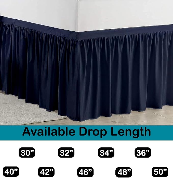 Dorm Bed Skirt, Twin XL, 36" Drop, Navy Blue | Soft Microfiber Fabric, College dorm rooms, Hides under-bed storage, Fits 39"x80" Beds, Wrinkle-resistant, Machine Washable