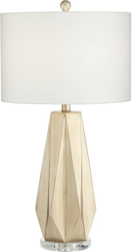 Possini Euro Design Bravo 28" Tall Geometric Modern Table Lamps Set of 2 Champagne Finish White Shade Living Room Bedroom Bedside Nightstand House Office Home Reading Kitchen Entryway Console