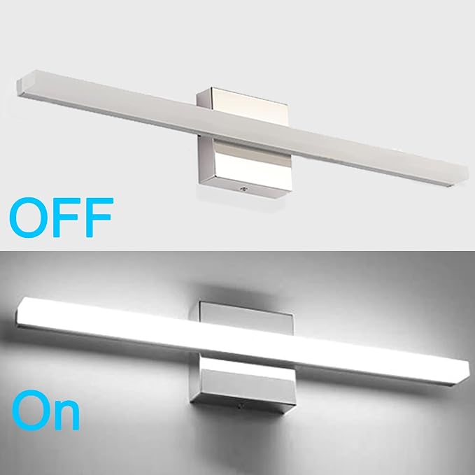 24 Inch Chrome LED Bathroom Vanity Light, 14W 6000K Cool White Over Mirror Lighting Fixture, Modern Hardwired Linear Wall Sconce for Bathroom Bedroom
