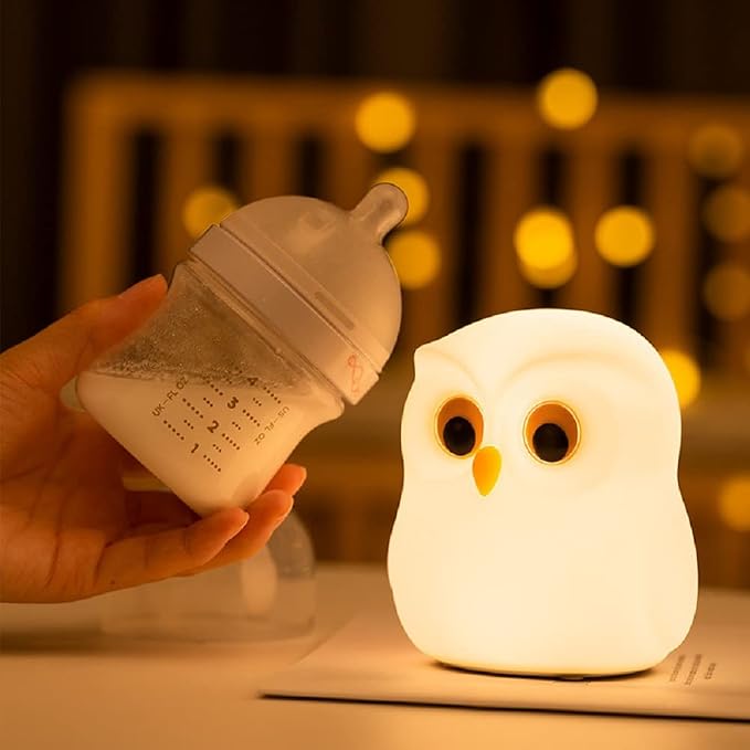 Cute Owl Kids Night Light,USB Rechargeable Cute Animal Lamps,Creative Symphony Night Light Children Feeding Light at Night,Touch Control,Safe Silicone,ABS+PC Material Bedside Lamp（White）