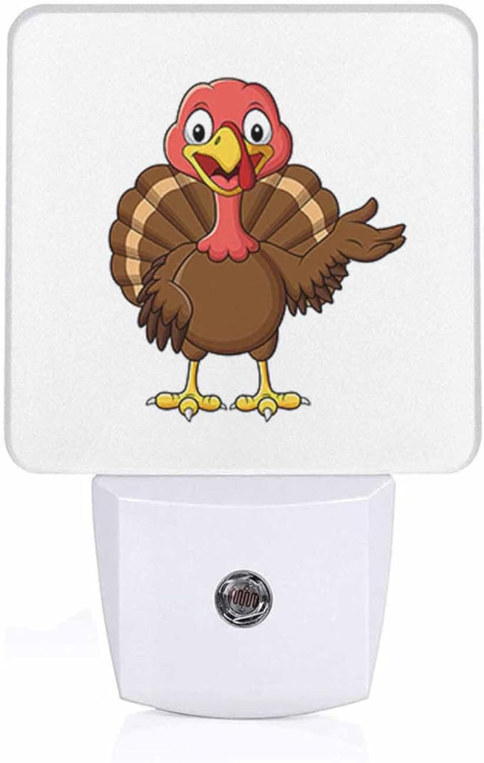 LED Night Light Plug into Wall with Dusk to Dawn Light Sensor White Energy Efficient Smiling Brown Turkey Bird Nightlight for Bedroom Bathroom Hallway Living Room Kitchen