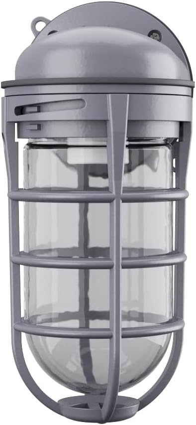 Lithonia Lighting Incandescent Vapor Tight Jelly Jar Light 150W 120V Grey | Utility Wall Lamp, Industrial Style Wall Light for Indoor and Outdoor Use, Includes Junction Box (VW150I M12)