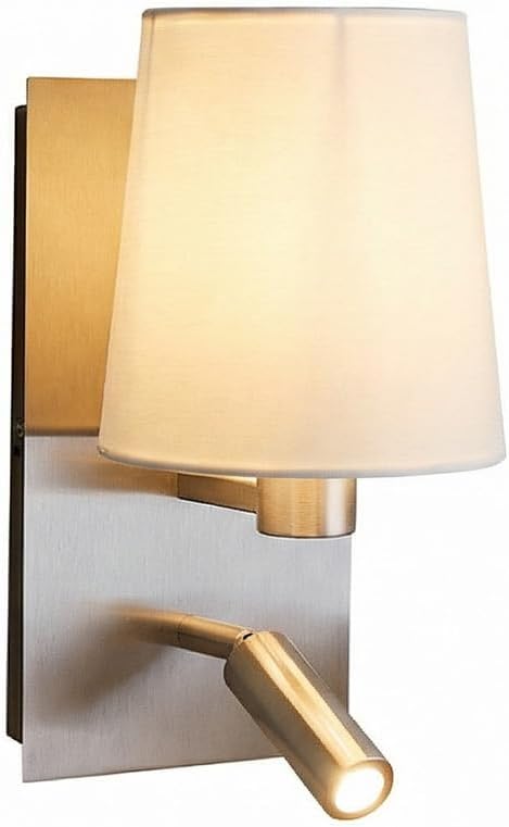 12.1" Wall Sconce with Shade & Reading Light, White Fabric Wall Lamp for Bedroom, Silver Bedside Wall Light with LED Reading Light 3000K 205 lm, Dual Switch, E12 Max 10W Bulb Not Included