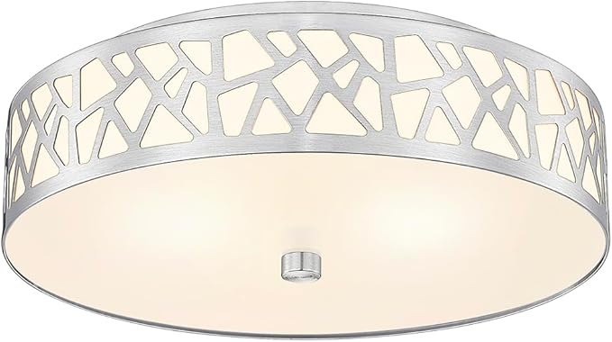2-Light Flush Mount Ceiling Light,12 inch Modern Ceiling Light Fixture with Brushed Nickel Metal and Frosted Glass Shade for Hallway, Kitchen, Bedroom