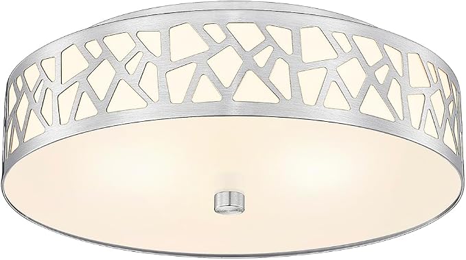 3-Light Flush Mount Ceiling Light, 16 Inch Modern Light Fixture with Brushed Nickel Metal and Frosted Glass Shade for Bedroom, Hallway, Kitchen