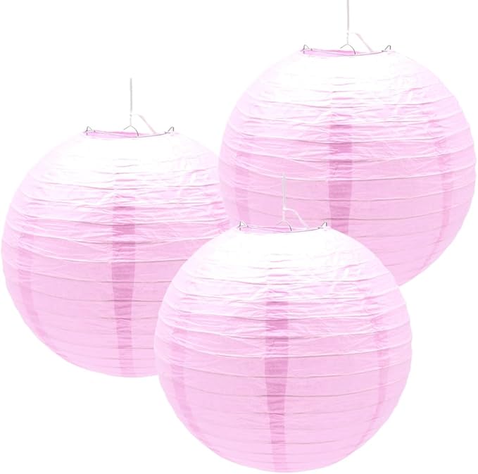 3pcs Paper Lanterns Decorative Round Chinese Paper Lanterns for Birthday Halloween Wedding Baby Bridal Shower Home Decor Party Decoration (12in/Pink)