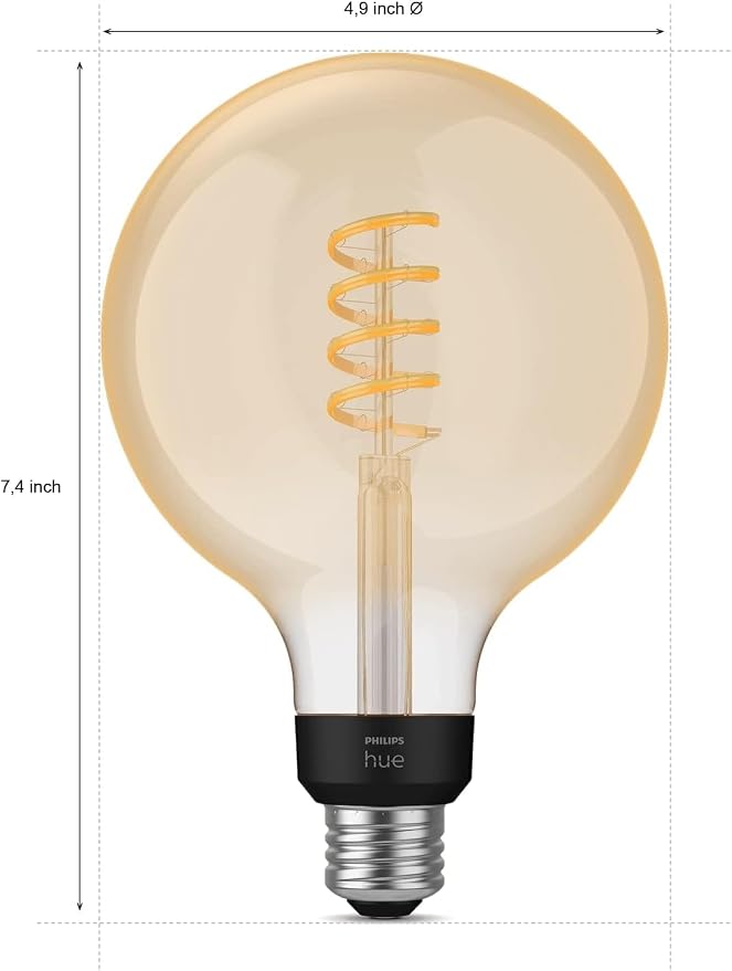 Philips Hue Smart 60W G40 Filament LED Bulb - White Ambiance Warm-to-Cool White Light - 1 Pack - 550LM - E26 - Indoor - Control with Hue App - Works with Alexa, Google Assistant and Apple Homekit
