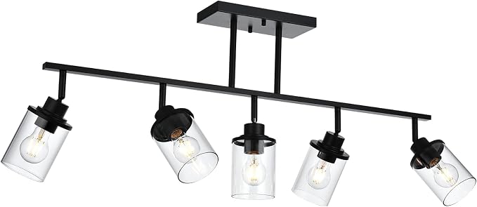 Yaohong 5-Light Kitchen Track Light Fixtures Ceiling Vanity Lights Black, Bathroom Track Lighting Kit with Ajustable Heads, Modern Wall Ceiling Tracking Light for Hallway Shop