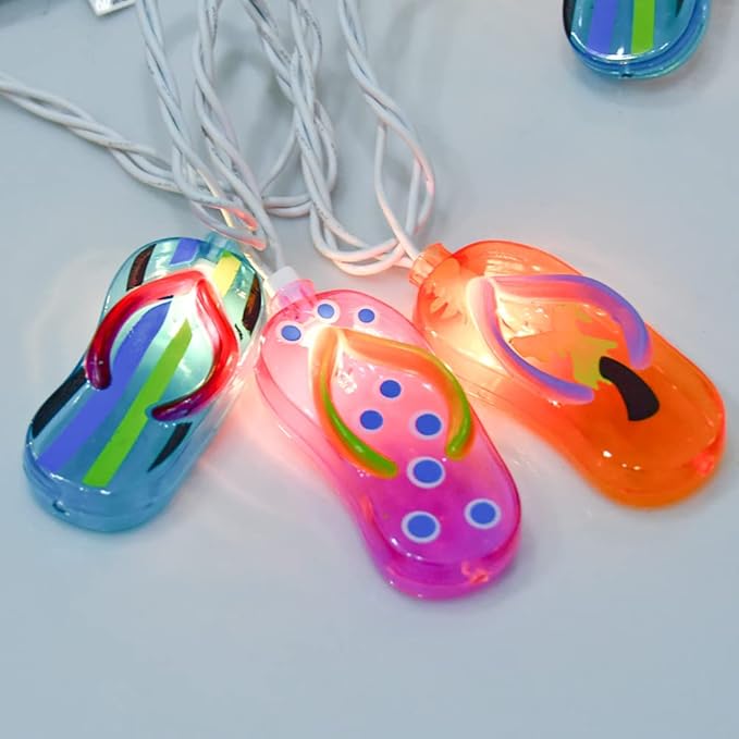 8.5Ft Tricolor Slipper String Lights, Outdoor Tropical Beach Themed Flip-Flop Light with 10 Plastic Bulbs, Summer Waterproof Hanging Slipper Lights for Outside Patio Garden Tent Party Decor, White