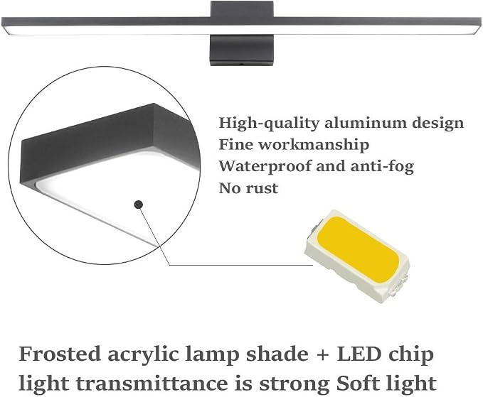 Ralbay 31.5inch Modern LED Black Vanity Light 28W Aluminum Frosted Acrylic for Bathroom Vanity Lighting Fixtures Cool White 6000K