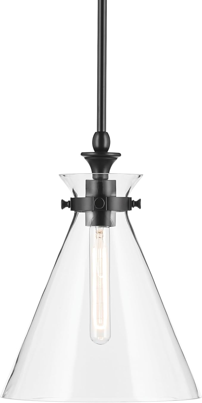 Kichler Laria Pendant Light, Clear Glass, Black | Updated traditional pendant light for kitchen islands and dining rooms (14.5" x 10.5"), 52774BKCLR