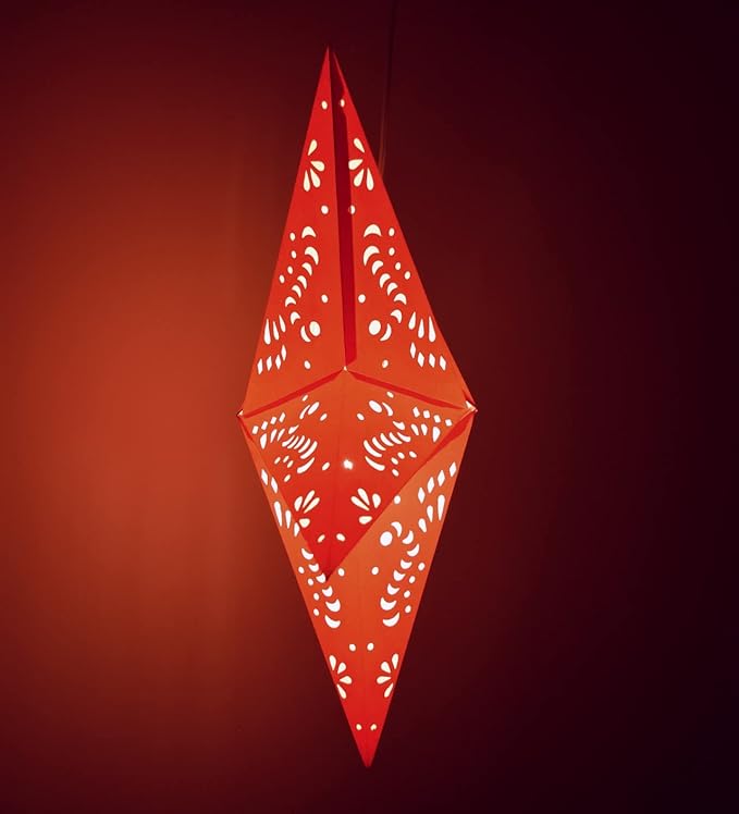 Crimson Red Paper Star Lantern with 12 Foot Power Cord Included